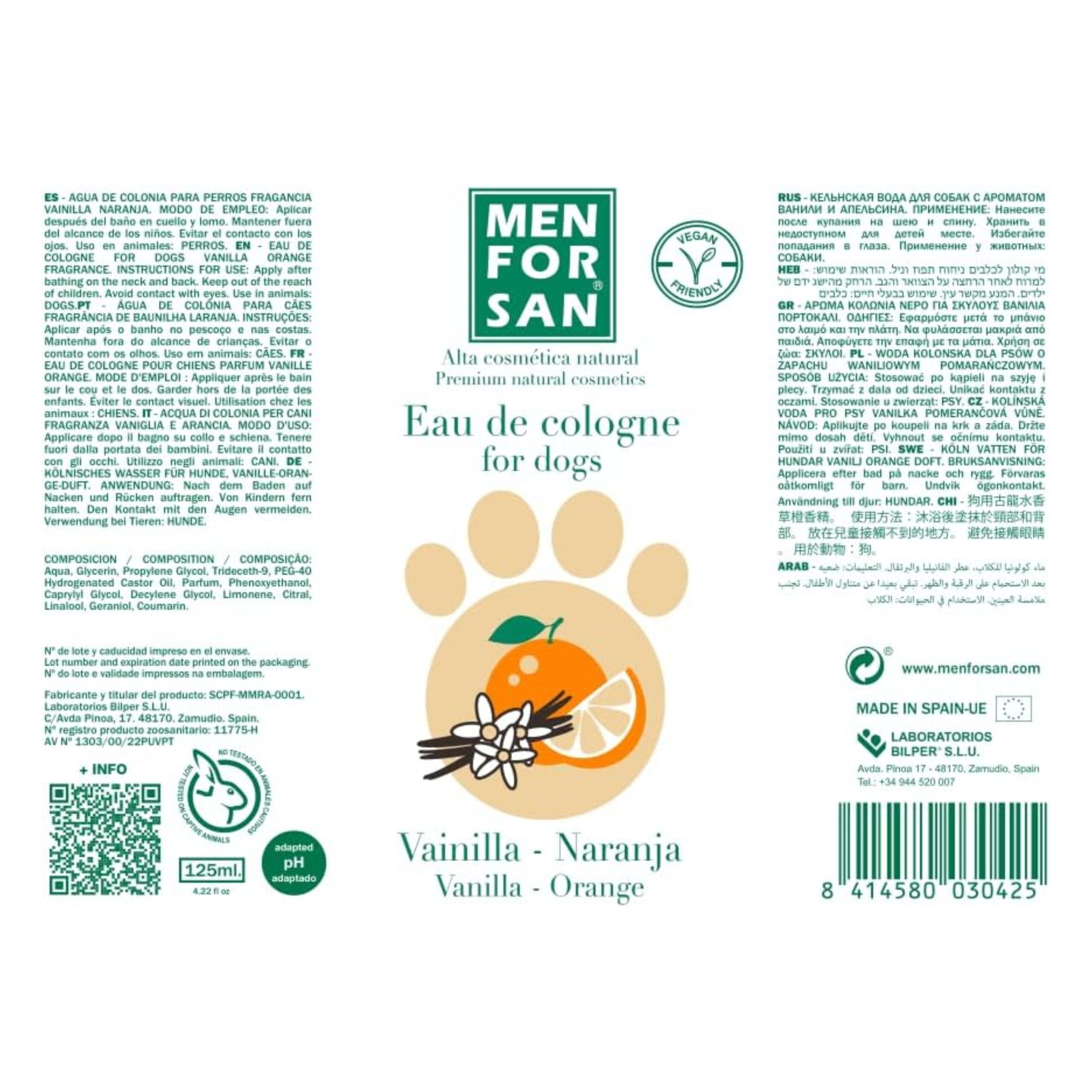 MENFORSAN AGUA DE COLONIA Vainilla/NARANJA Perros 125ml. - Imagen 2