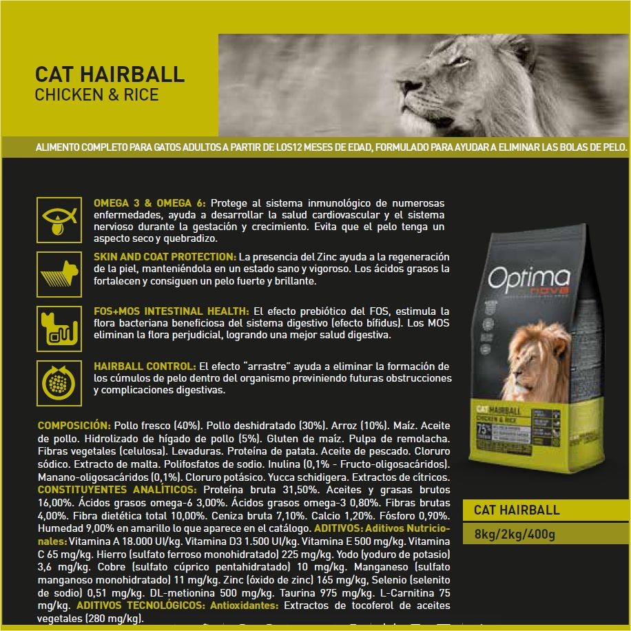 OPTIMA NOVA CAT HAIRBALL 2 KG. - Imagen 3