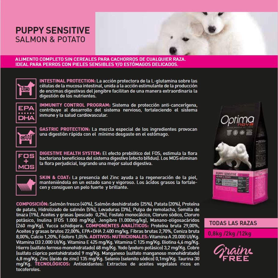 OPTIMA NOVA PUPPY SENSITIVE SALMON PATATA 2 KG. - Imagen 4