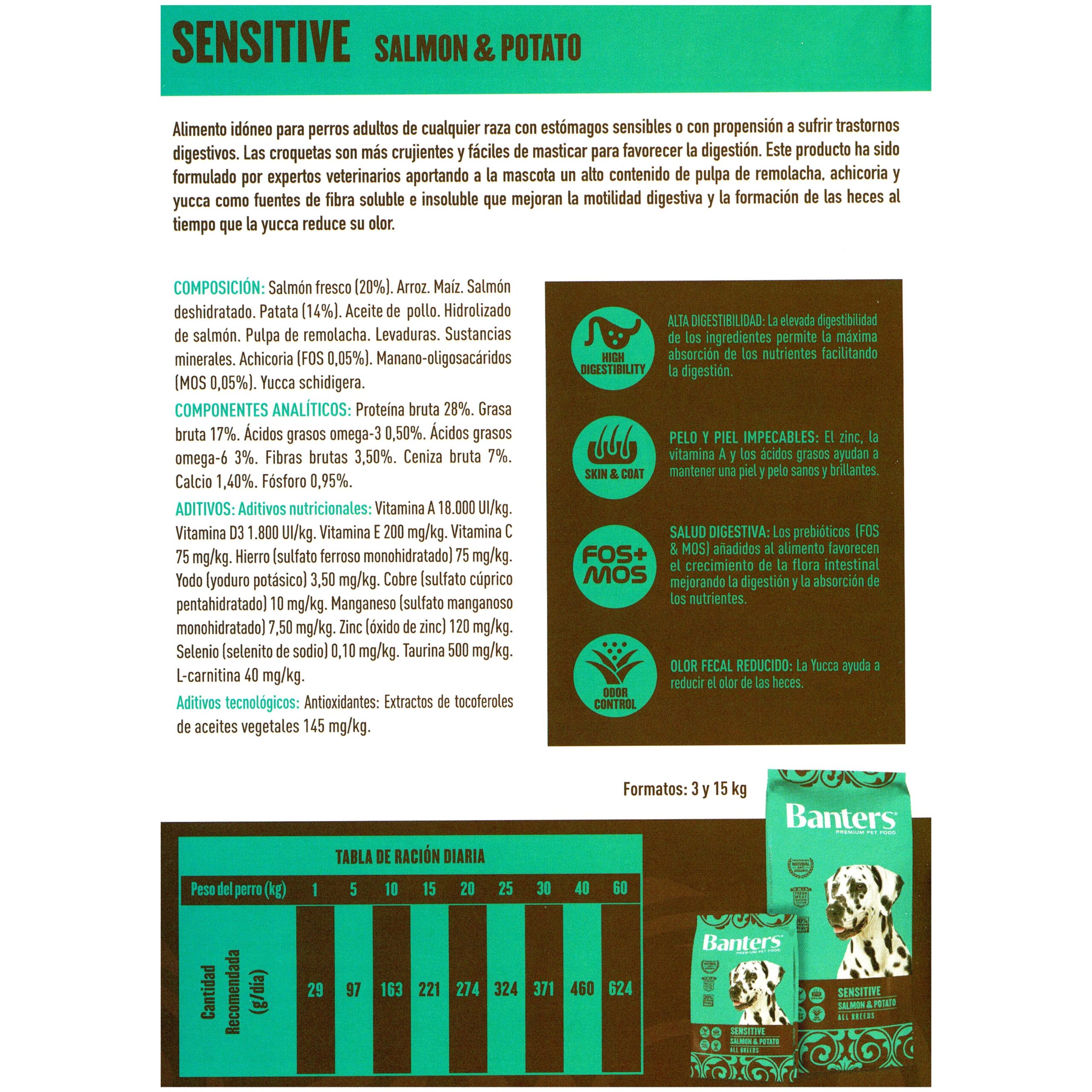 BANTERS DOG SENSITIVE SALMON&POTATO 3 KG. - Imagen 2